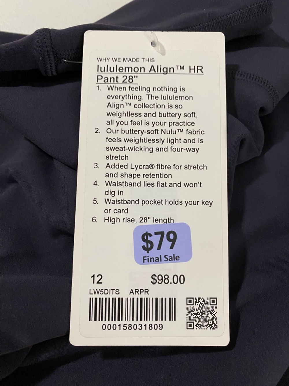 Lululemon - Align High Rise Pant 28” - Size 12 - NWT - Picture 5 of 6